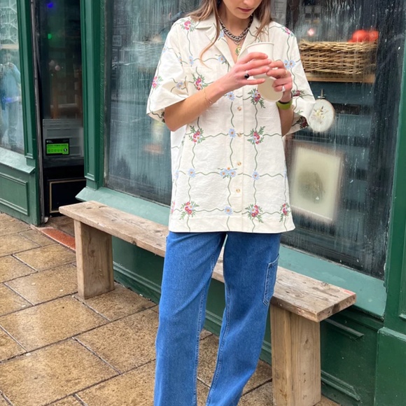 Damson Madder Oversized Short-Sleeve Organic Cotton Tablecloth Shirt size 8 - Picture 3 of 7